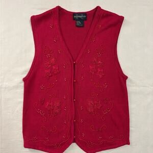 Requirements Vintage Women's Red Embroidered Sweater Vest Size Medium